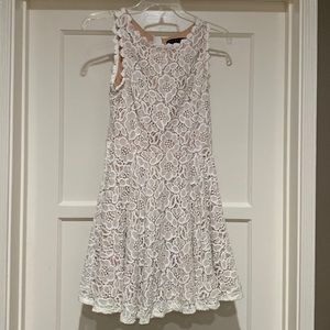 White floral lace with cream mini dress